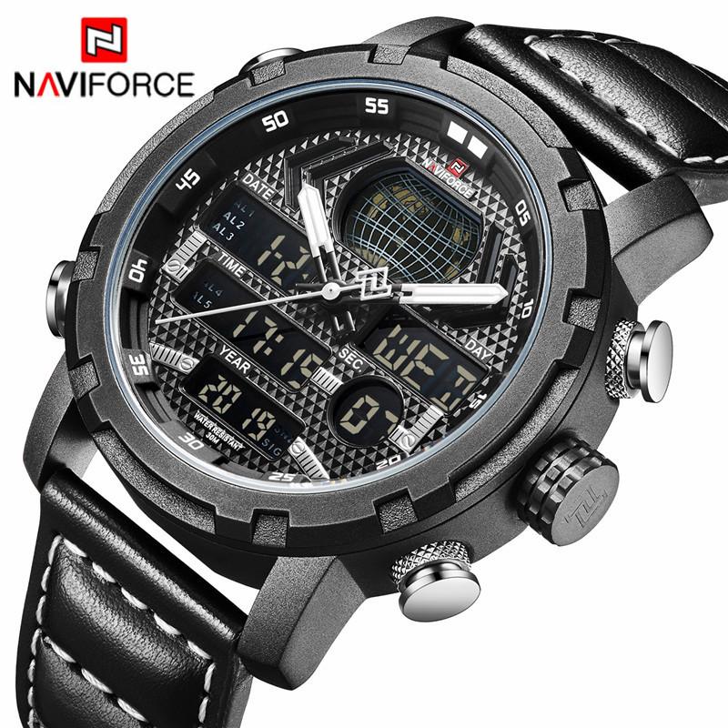 

Wristwatches NAVIFORCE Sports Mens Watch Quartz Military Wristwatch LED Digital Chronograph Waterproof Watches Clock Male Relogio Masculino, Slivery;brown