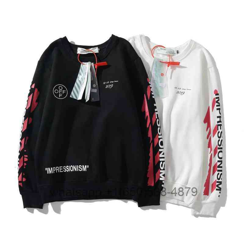 

Men's Hoodies Sweatshirts Tide Brand Off Plush White Rendering Graffiti Arrow Round Neck Sweater Autumn Winter Male Female Youth Student Top VMGP