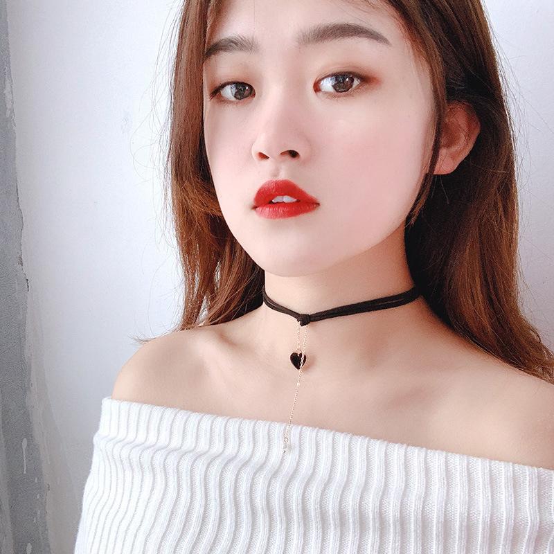 

Pendant Necklaces Korean Flannel Sexy Short Necklace For Women Black Two-layer Love Clavicle Chain Choker Fashion Jewelry Gift, Silver