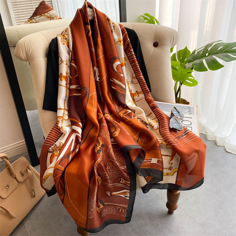 

Design Silk Skinny Scarf Women Hijab Shawld Wraps Fashion Print Neckerchief Headband Neck Tie Female Foulard Bandana 180x90cm
