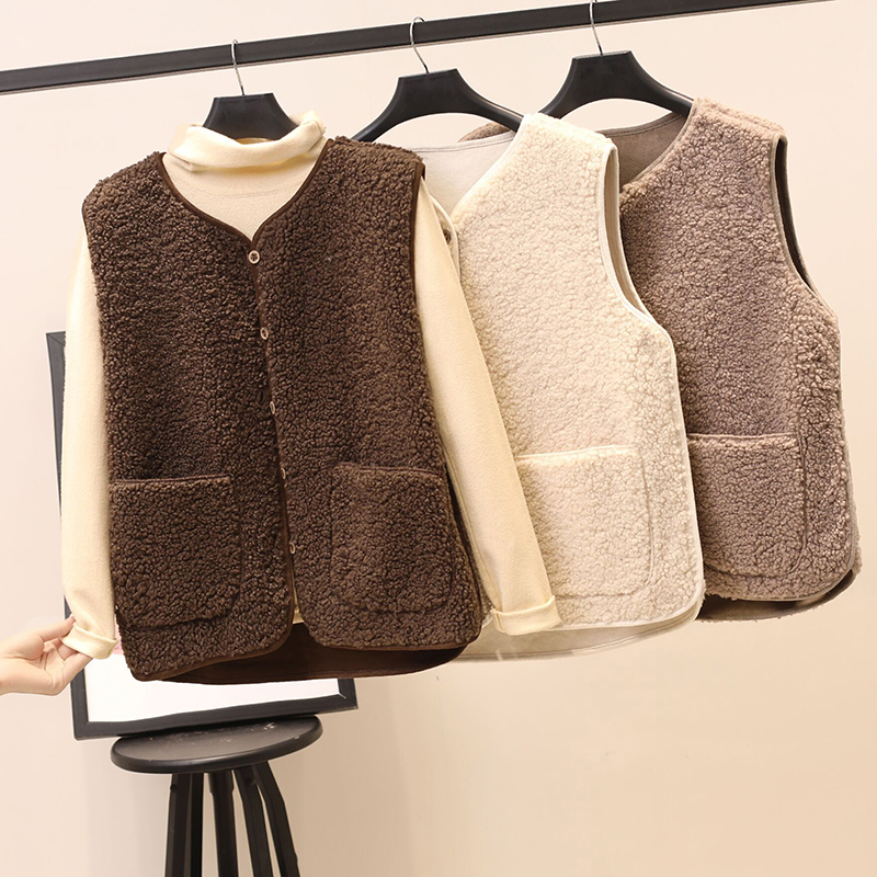 

Lamb Plush Vest Womens Clothes 2021 Winter Short Korean Version Of The Fur Loose Waistcoat Vest Women Vest Jacket, Brown