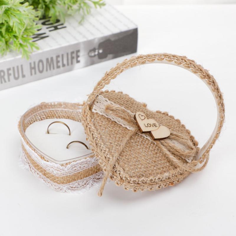 

Jewelry Pouches, Bags Valentine'S Day Flower Basket Ring Box Romantic Burlap Bow Wedding Storage Holder Handmade Organizer Case