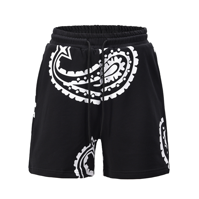 

High Street Terry Cashew Print Casual Mens Shorts traight Oversize Cotton Summer Knee Lenght Pants, Black