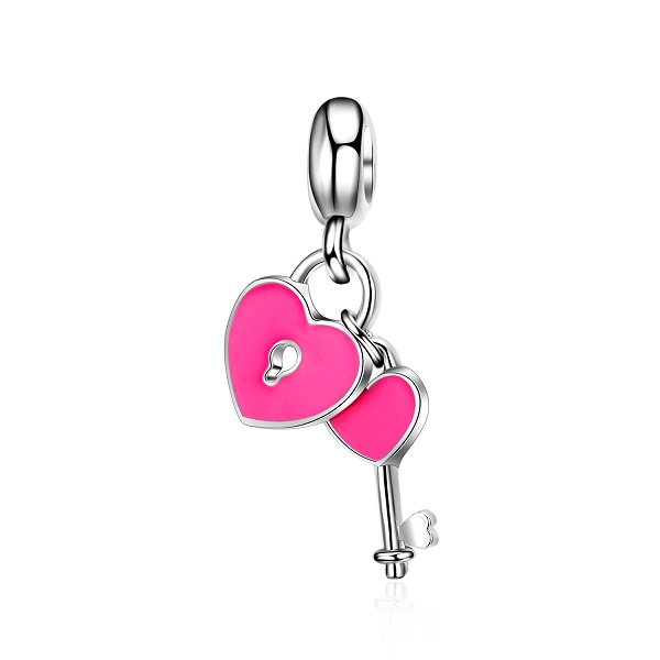

Fits Pandora Bracelets 20pcs Pink Heart Love Locker Key Pendant Silver Charms Fits pandora Charms Bracelet Beads For Jewelry Making 925 Sterling Silver Charms
