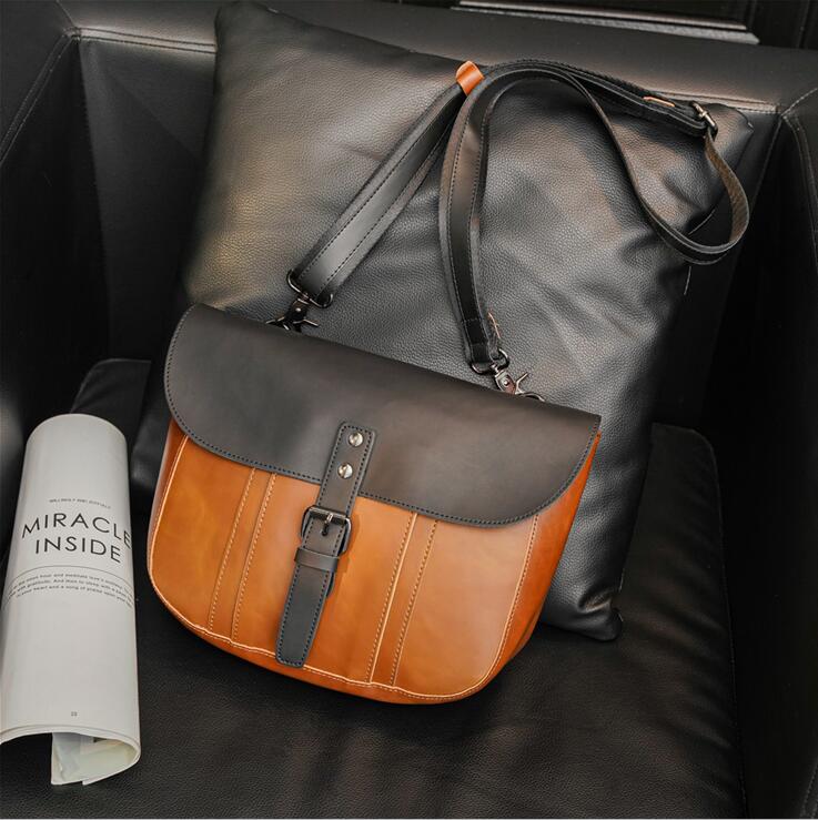 

Factory wholesale men brand shoulder bags simple flip contrast handbag retro leather backpack street trend color matching fashion postman bag rainbowpo2016, Coffee(boutique box)
