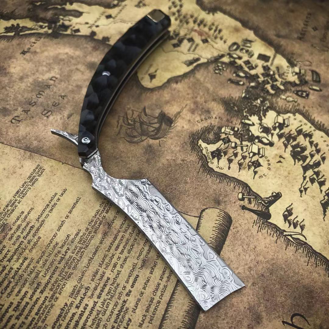 Men's classic razor, 3.14-inch Damascus steel forged blade, high-end ebony handle, men collectibles, gifts, handmade goods The blade is very-image-691381863