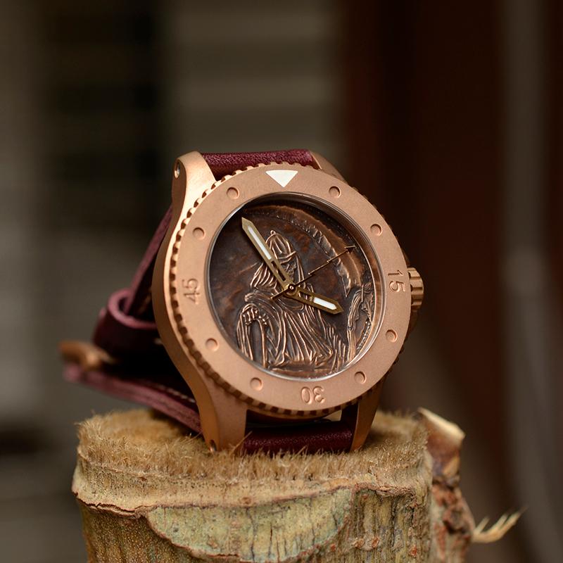 

Wristwatches Unique 3D Dial Bronze Watch Reloj De Buceo Waterproof 200M Wath Automatic Male Sea Gull Movement Vintage Men Wrist Diving, Grim reaper