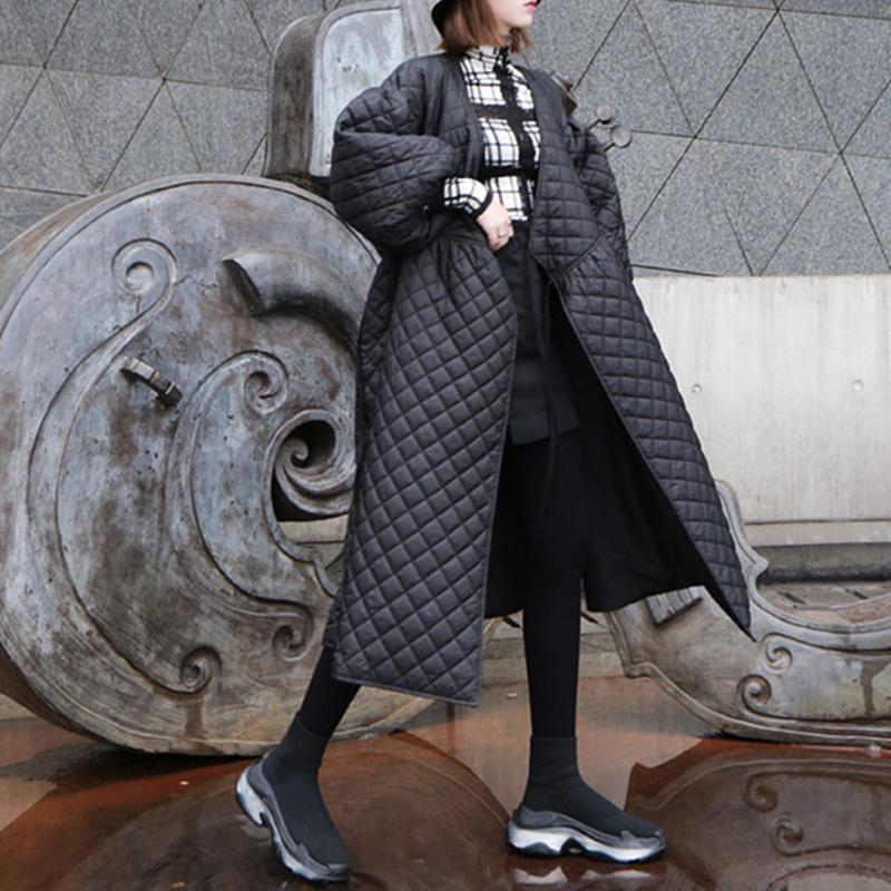 

Women's Down & Parkas Womens Vintage Checks Cotton Padded Parkas Quilted V Neck Lantern Sleeves es Coat Outwear Long Oversize Bla, Black