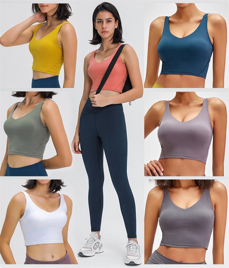 

9 Colors Lu Women Yoga Bra Shirts Sport Vest Fitness Tops Sexy Tanks Underwear Solid Color Lady Camis Top with Removable Cups Yoga Sports Bras S1120, Black