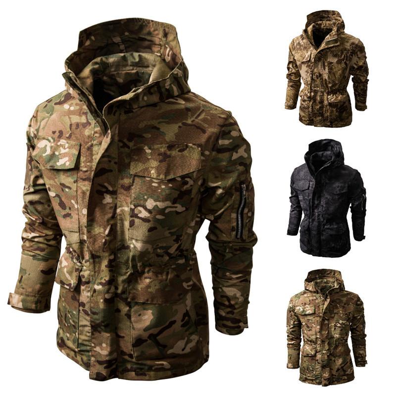 

Outdoor Jackets&Hoodies European Men's Camouflage Jacket Military Hunting Training Shooting Ski Combat Windbreaker Tactical Hooded Tops Coat, Blue;black