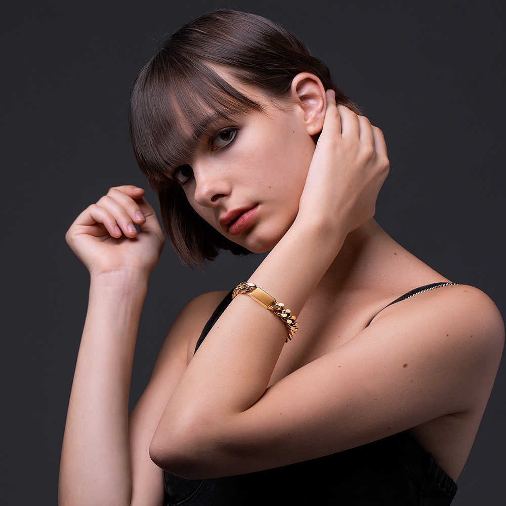 

ENFASHION Punk Cuboid Chunky Bracelet For Women Gold Color Stainless Steel Fashion Jewelry Wide Bracelets Pulseras B202214 210609