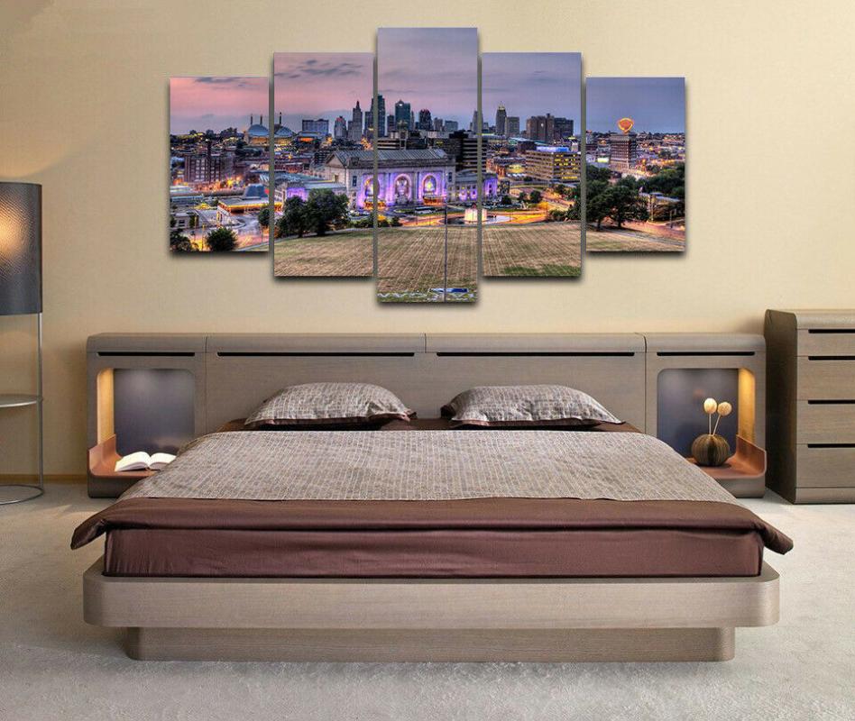 

Paintings Pictures Kansas City Skyline Landscape Poster 5 Piece Canvas Print Wall Art Decor HD Home Panel