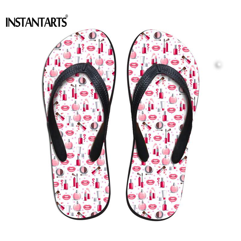

Slippers INSTANTARTS Sexy 3D Lipstic Print Flip Flops For Women Summer Beach Water Ladies Soft Rubber Outside Flats Casual Non-slip Shoes, Black