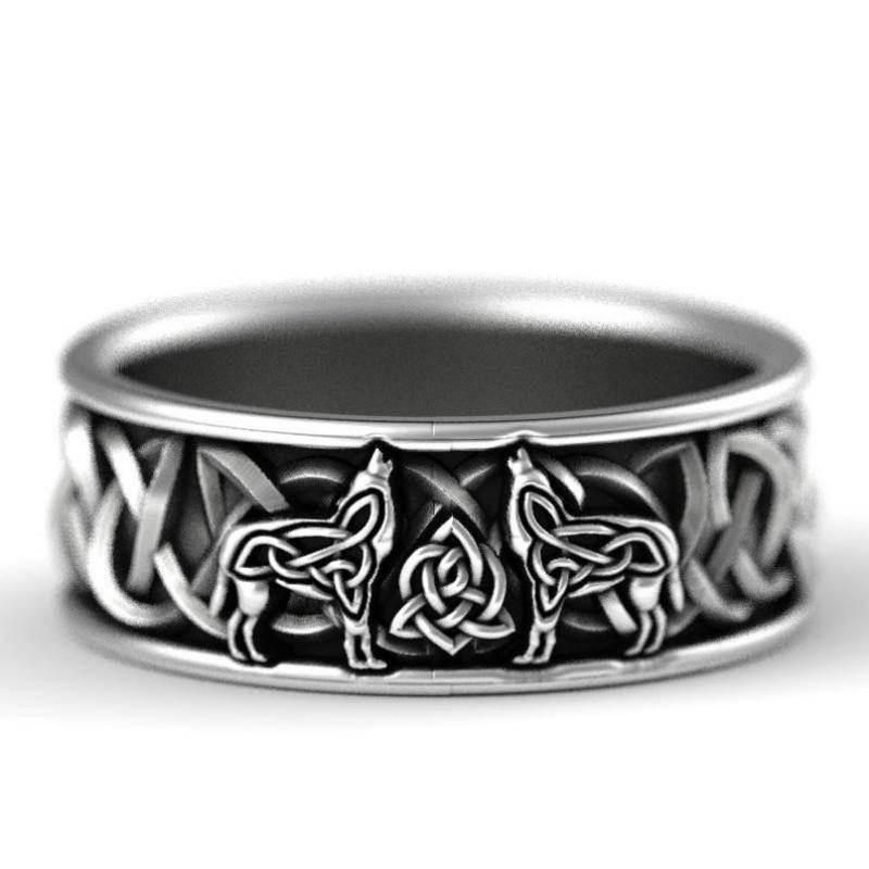 

Norse Mythology Celtic Wolf Ring For Men Alloy Mysterious Amulet Animal Fashion Punk Party Jewelry Accessories Boy Cluster Rings