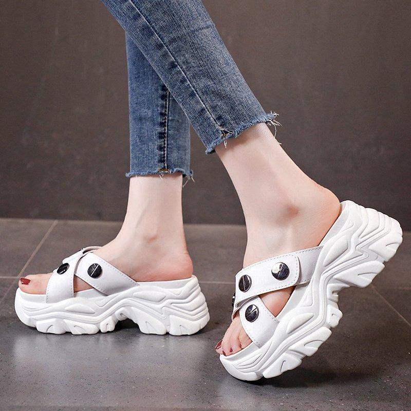 

Slippers Fashion Shoes Slipper Women 2021 Pumps Novel Design Slope Heel Platform Ladies High Heels Casual And Comfortable, Black