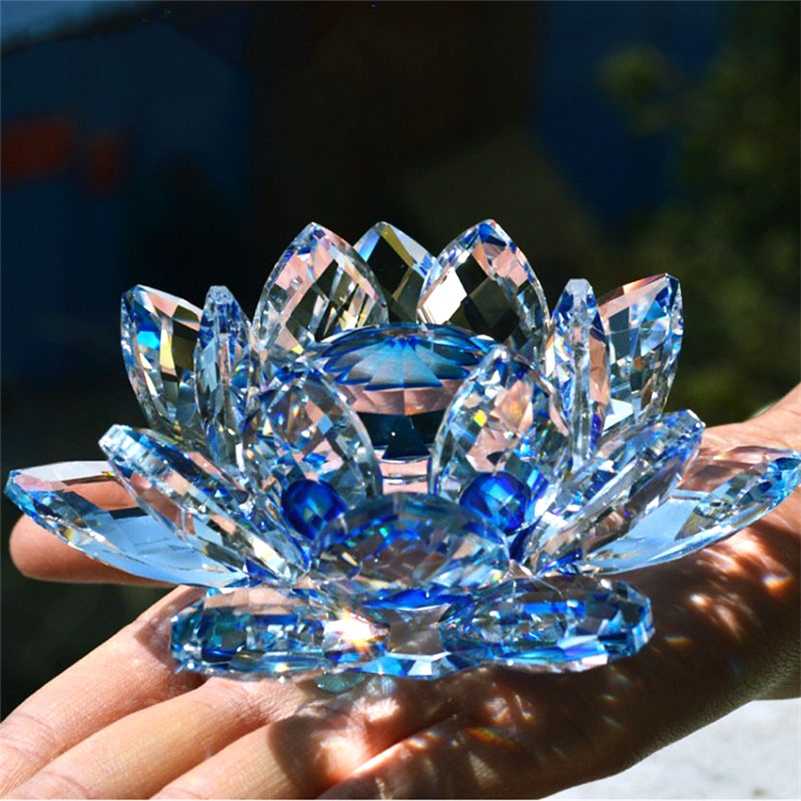 

80mm Quartz Crystal Lotus Flower Crafts Glass Paperweight Fengshui Ornaments Figurines Home Wedding Party Decor Gifts Souvenir 211015