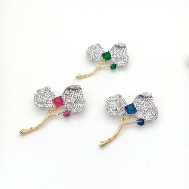

Pins, Brooches 1pc 47x62mm Mixed Color Golden Plated Cz Micro Flower Brooch, Gray