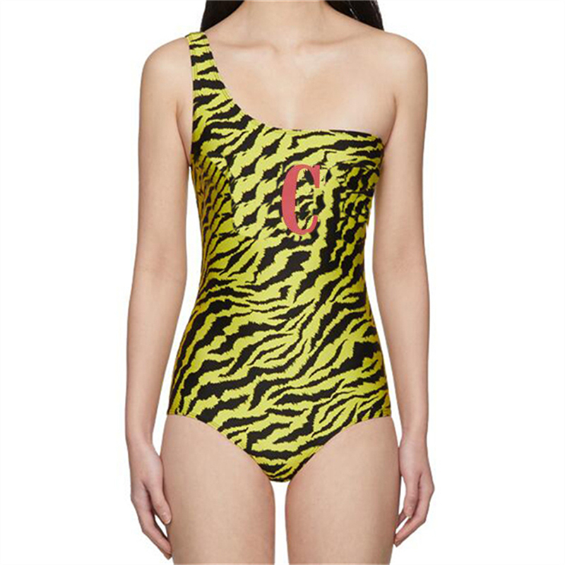 

Black Stripe Yellow Female Bikinis One Shoulder Elastic Classic Letter Swimsuit Sexy Fashion Party Swimwear Holiday Bathing Suit