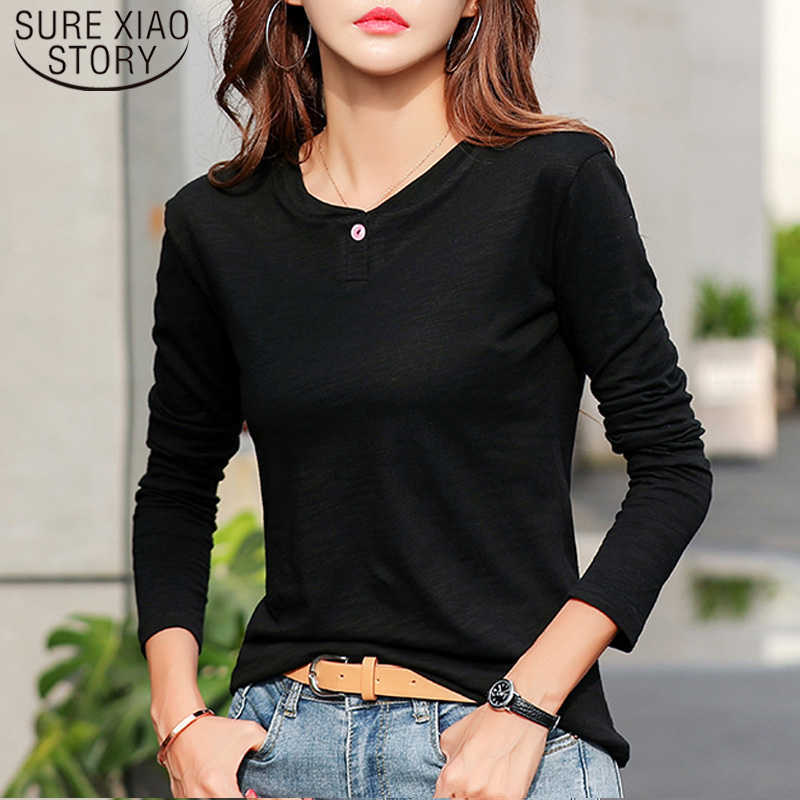 

Autumn Winter Cotton Loose Long Sleeve Women Shirt Regular O-neck Solid Women Tops Office Lady Button Ladies Tops 5575 50 210527, Black
