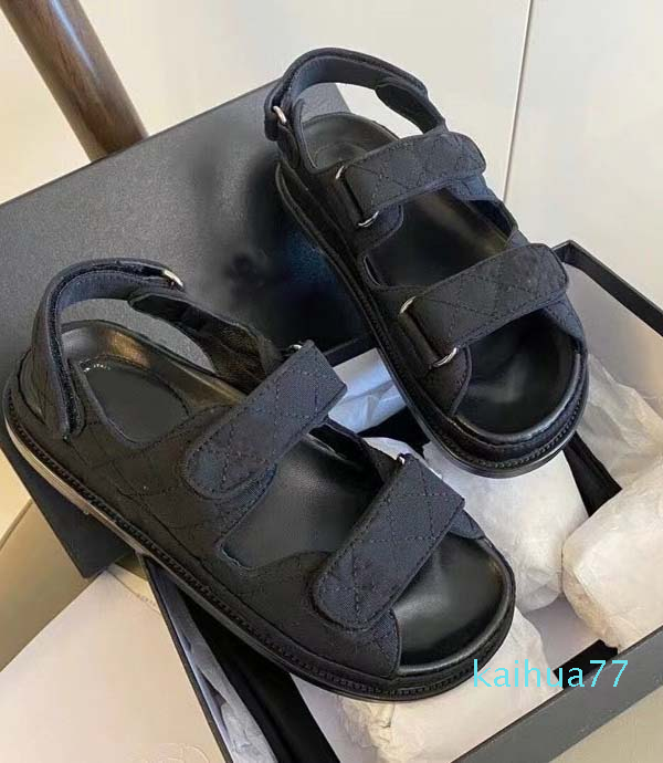 

Designer Women Sandals Crystal Calf leather Classic quilted Platform Fashion Casual Shoes Summer Beach Womens Slides slipper size 35-42 2021, Black canvas