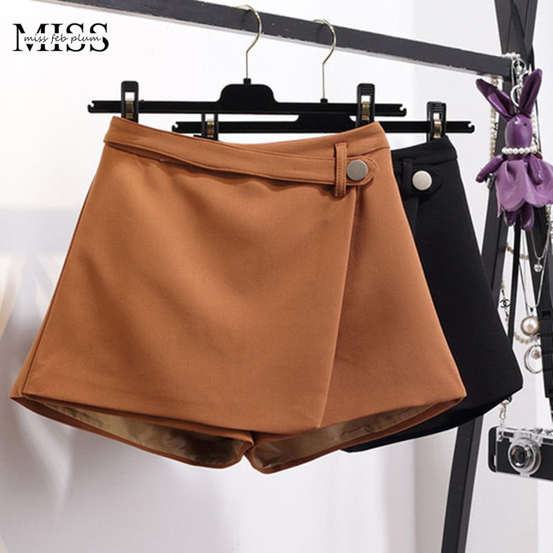 

Spring Summer Shorts For Women 2021 High Waist Casual Irregular Wide Leg Short Slim Cotton Plus Size Solid Shorts Skirts, Black