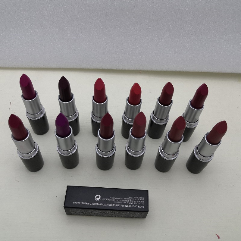 

Matte lipstick Waterproof Velvet Sexy Red Brown Pigments Makeup 3g sweet smell + English Name ePacket, Mixed color