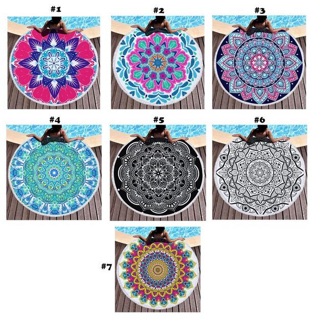 

150cm Round Beach Towel Summer BeachTassel Tapestry for Adults Geometric Flag Swimming Sunbath Large BeachTowels, As the pictures