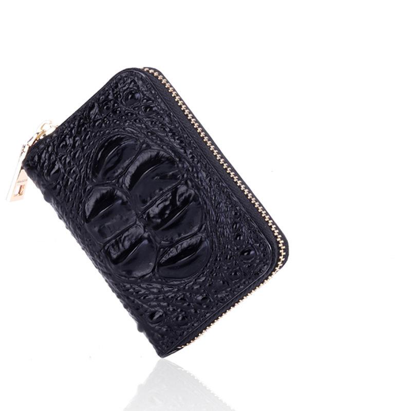 

Card Holders Women Credit Wallet Bag Alligator Leather Mini Zipper Multi Function Business Namecard Holder Student Cards Purses Cardholder, Black