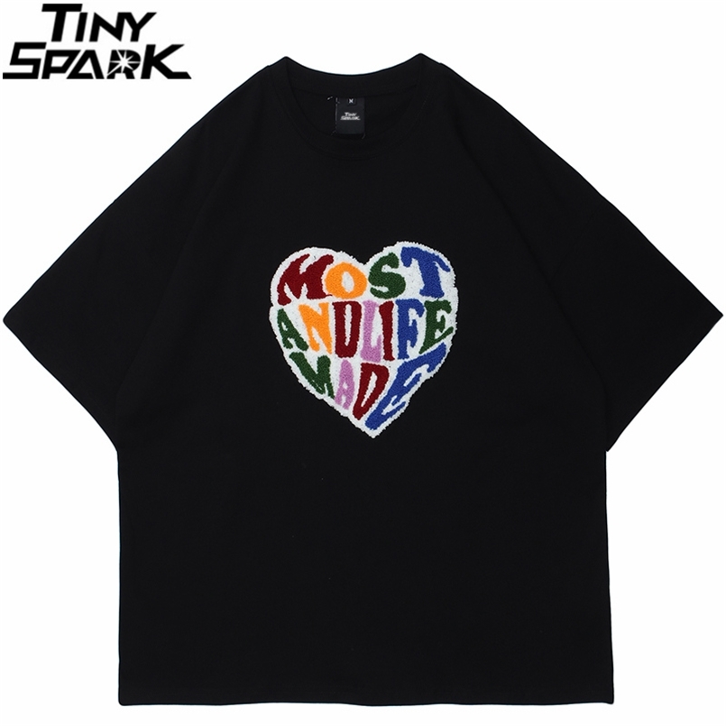 

Men Hip Hop Streetwear T-Shirt Harajuku Furry Heart Letter T Shirt Cotton Casual Summer Short Sleeve Tshirt Tops Tees Black 210707, A13498001 white