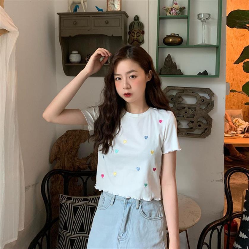 

women sweet elegant love sweaters embroidery slim short sleeved round collar bottom fashion knit sweater multi color, White;black