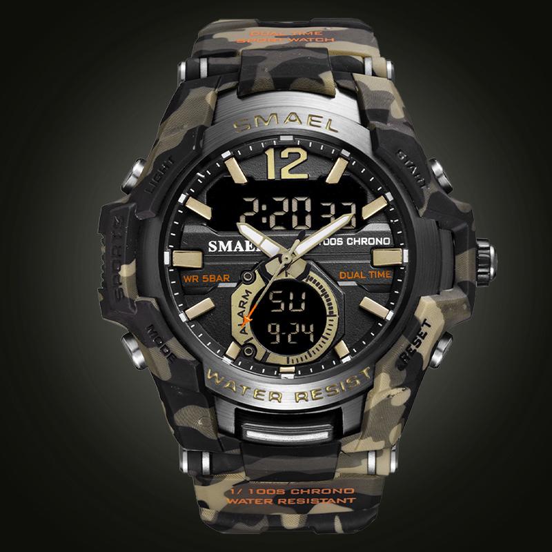 

Wristwatches Quartz Watch For Men SMAEL Waterproof Stopwatch LED Watches Male Clock Sport Relogio Masculino Digital, Pwat033khaki