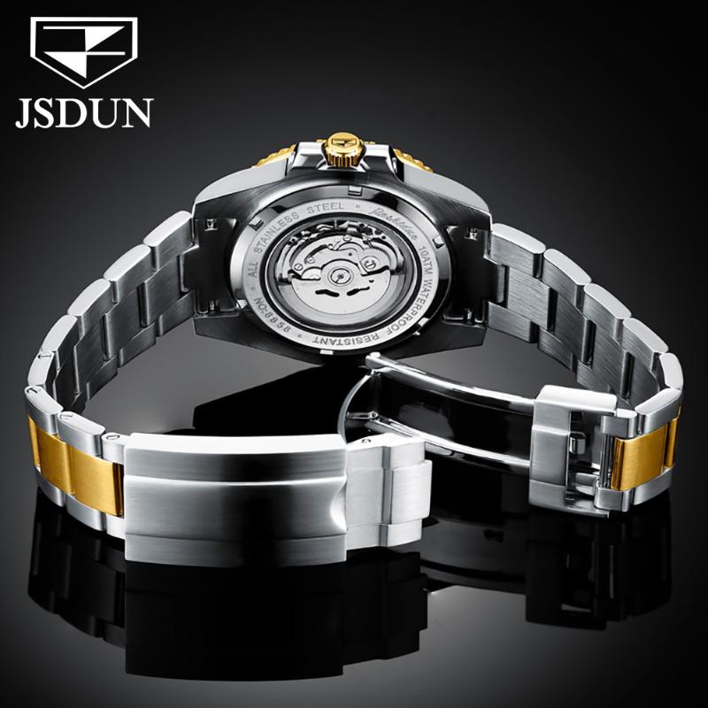 

Wristwatches JSDUN Watch Mens Automatic Mechanical Ruby Bearing Green Water Ghost Watches Men Stainless Steel 50ATM Waterproof 8858, Black