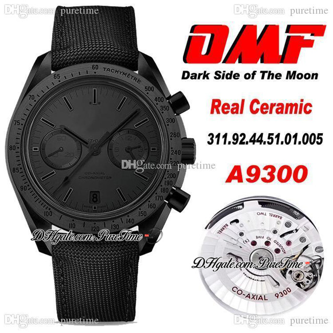 

OMF V2 Dark Side A9300 Automatic Chronograph Mens Watch Real Ceramic Case Black Dial Nylone 2021 Super Edition Watches Puretime Y03, Customized waterproof service