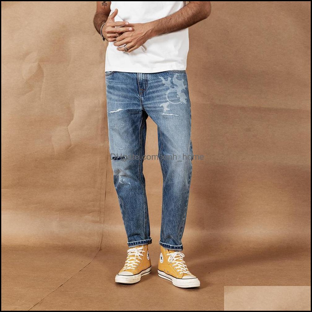 

Pants Wear Athletic Outdoor Apparel Sports & Outdoorssimwood Spring Summer Ripped Men Laser Printing Single Long Jeans Losse Taps Gat Denim, Blue