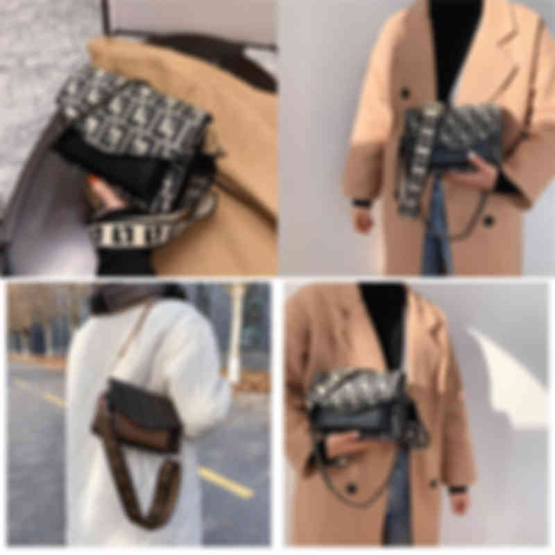 

Discount Texture bag women's spring new wide shoulder strap small square personalized fashion sling Shoulder Purse, Black