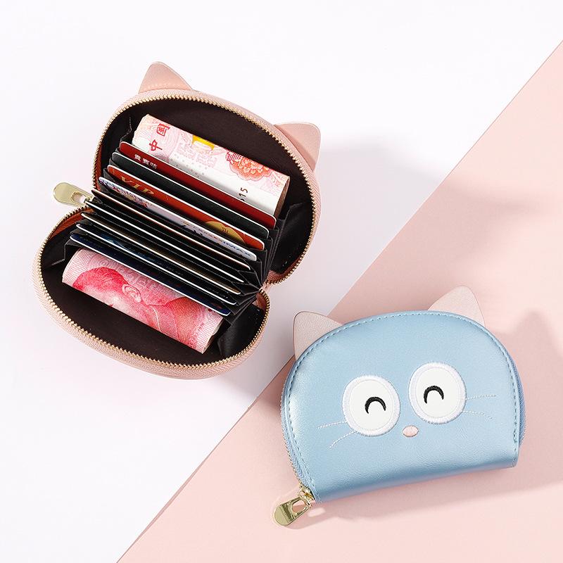 

Card Holders Creative Zipper Organ Bag Fashion Short Multi Holder Business Cartoon Cute Certificate Pu Cover, Black