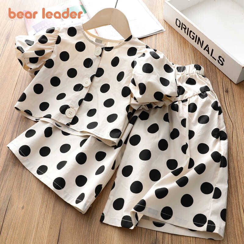 

Bear Leader Baby Girls Princess Clothes Sets Summer Fashion Kids Causal Shirt Loose Pants Outfit Children Polka Dot Clothing 210708, Ah5728beige
