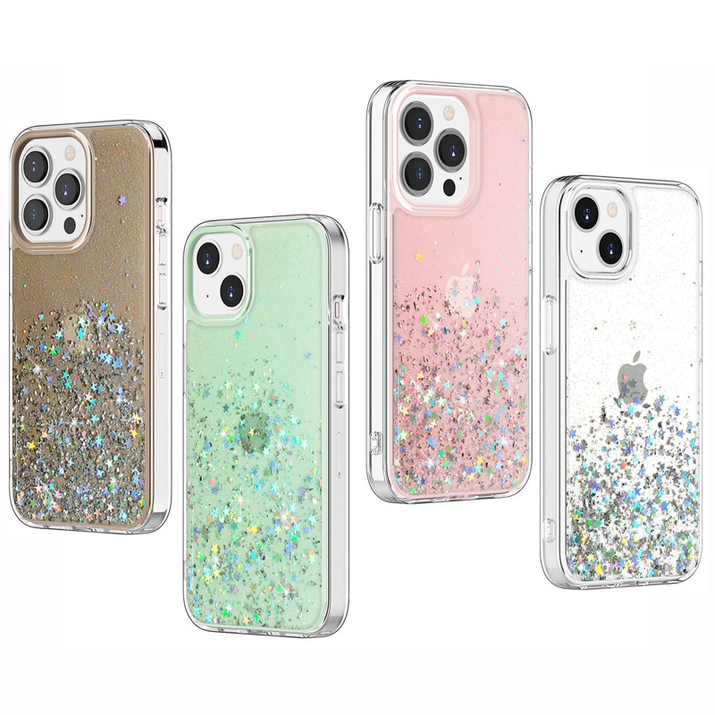 

Bling Glitter Epoxy Starry Sky Star Silver Foil Shockproof Cases For iPhone 13 12 11 Pro Max XR XS 7 8 SE2 6 6S Plus Samsung S20 FE S21 Ultra Note 20 A12 A32 4G 5G A42 A52 A72, Mix colors