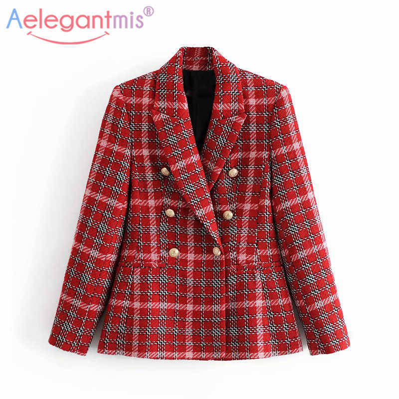 

Aelegantmis Color Patchwork Plaid Blazer Women High Street Tweed Jacket Elegant Harajuku Streetwear Female OL 210607, As shown