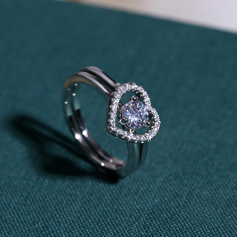 

Cluster Rings Heart Matching Ring Set For Women Korean Crystal Zircon Couple White Gold Color Jewelry Finger Accessories Wholesale KA318, Golden;silver