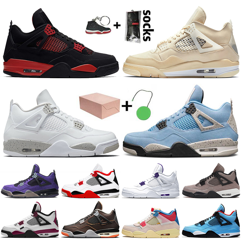

With Box Basketball Shoes Jumpman 4 4s Women Mens Sneakers Trainers Red Thunder Sail White Oreo University Blue Taupe Haze Undefeate Travis