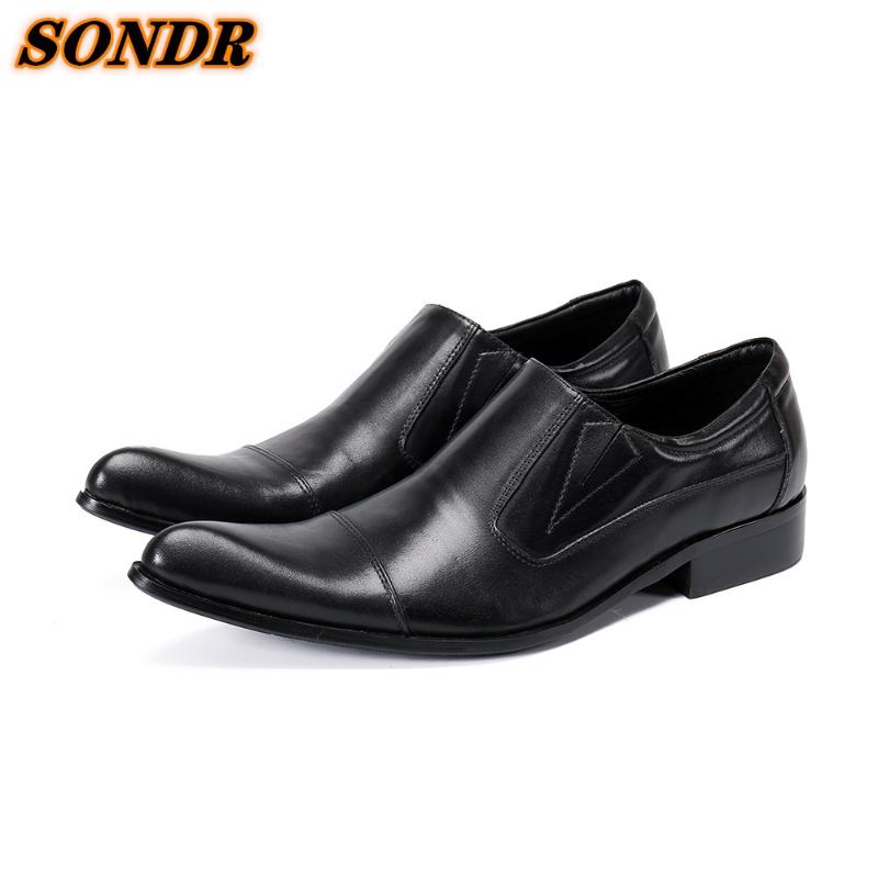 

Dress Shoes Chaussures Homme Men Genuine Leather Pointed Fashion Elegant Formal Wedding Black Slip On Office Oxford, As picture