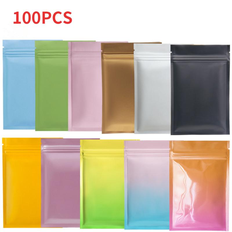 

Gift Wrap Glossy Matte Aluminum Mylar Foil Bag Zip Tear Notch Flat Lock Self Seal Pouches For Food Snack Tea Coffee Bean 100Pcs