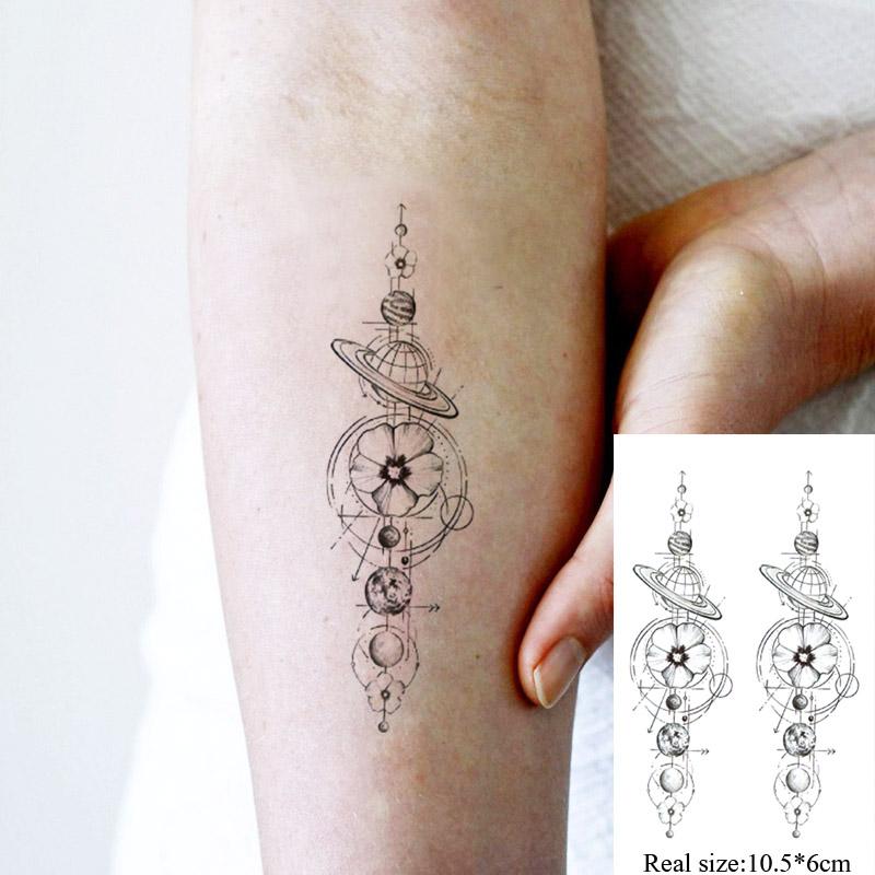 

Temporary Tattoos Tattoo Sticker Body Art Black White Drawing Little Forest Moon Star Tree Water Transfer Fake Tatto Flash Tatoo