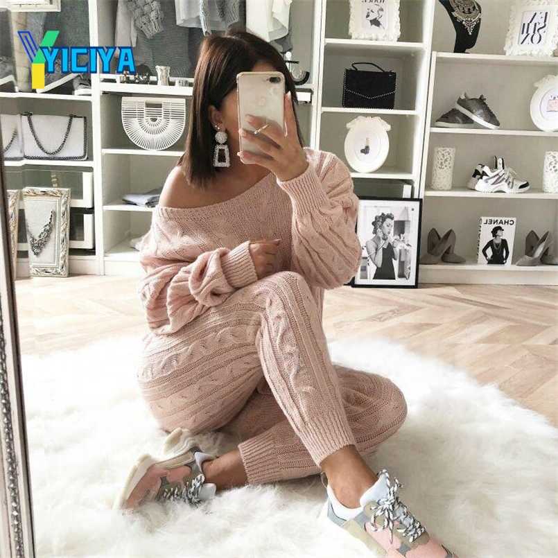 

YICIYA Knitted suit female y2k Sweater And pants Two Piece Set Women Crop Tops pant 2 Piece Sets Womens Outfits tracksuit women 211109, Red wine