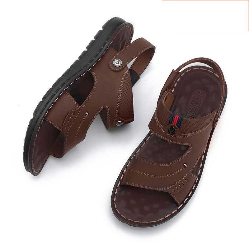 

slippers men's sandals and dual-use summer leisure soft-soled leather dad beach shoes outer wear non-slip hpqq, Black