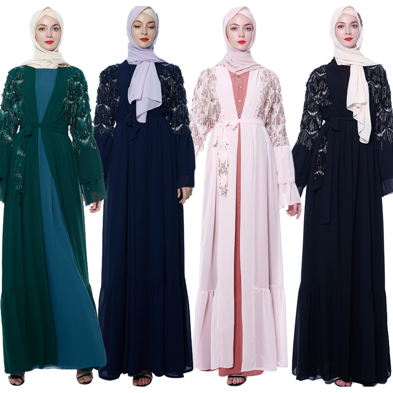 

Sequin Open Dubai Abaya Turkey Kimono Muslim Hijab Dress Kaftan Abayas for Women Caftan Robe Musulmane Femme Islamic Clothing