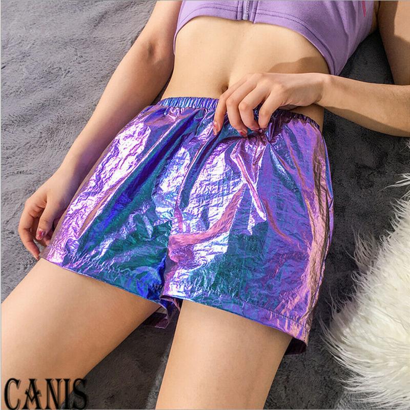 

Women' Shorts Women Casual Beach Mini Elastic Waist Jogging Laser Clubwear, As pic