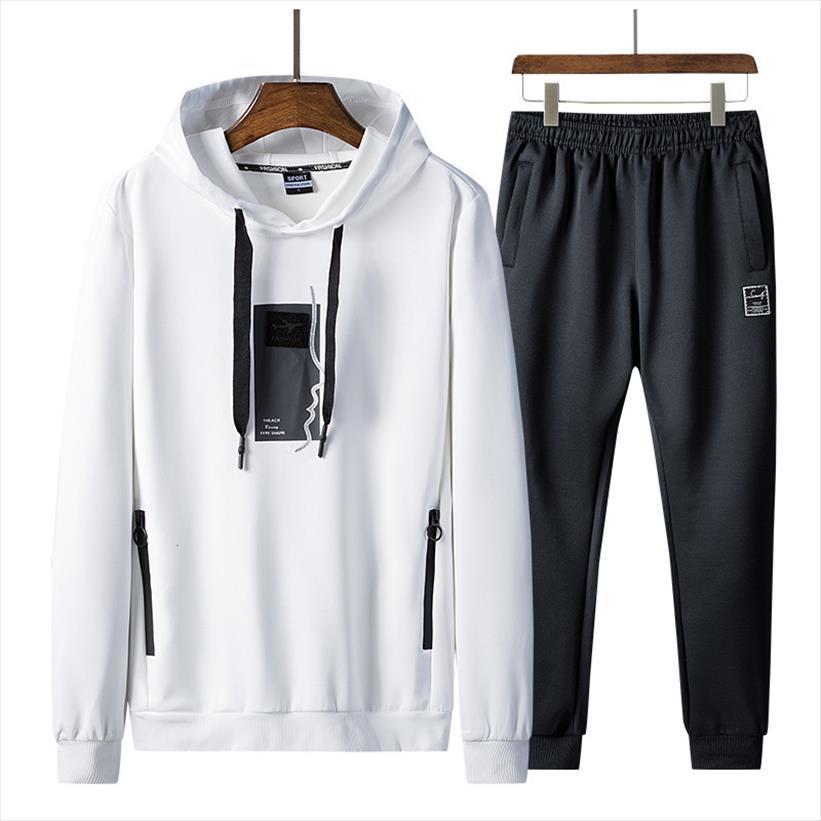 

sportswear spring autumn track men tracksuit suits two pcs sweatshirt sweatpants male fashion hooded sets, Gray