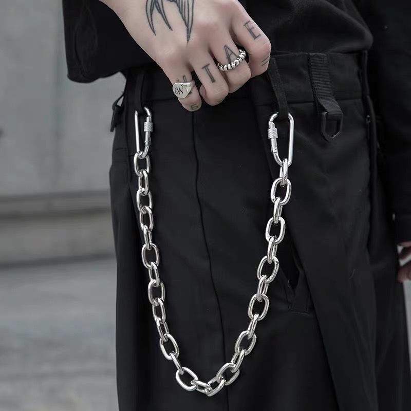 

Chains Men's Fashionable Necklace Metal Wallet Belt Chain Pants Women's Punk Street Ring Key Hip Hop Accessories, Silver